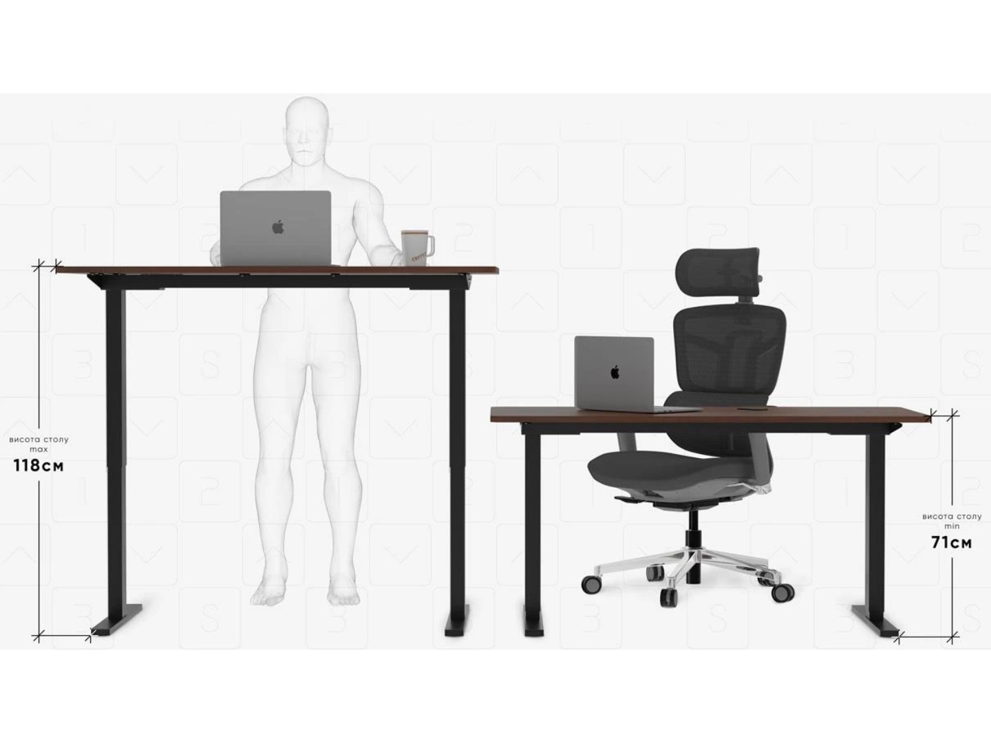 Стіл з електрорегулюванням висоти Mealux PowerDesk Duo Walnut (EVO-242 Duo Walnut /B) — фото 11